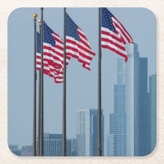 イリノイ州シカゴ。ネービーピアに翻るアメリカ国旗 スクエアペーパーコースター (正面)