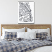 イリノイ州シカゴ |白黒街の地図 キャンバスプリント (インサイチュ (寝室))