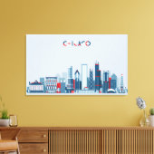 イリノイ州シカゴ |赤、白、青のスカイライン キャンバスプリント (インサイチュ (リビング))