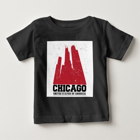 イリノイ州シカゴ | Red City Skyline ベビーTシャツ (正面)