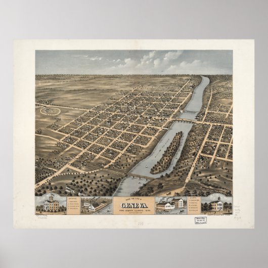 イリノイ州ジュネーブの鳥瞰図(1869) ポスター (正面)