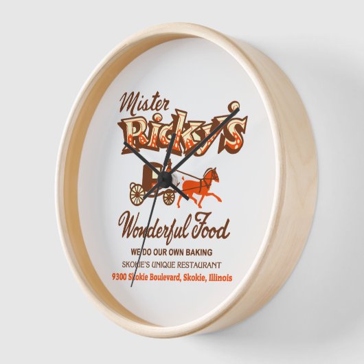 イリノイ州スキー市のミスター・リッキーのレストラン 壁時計 (傾斜)