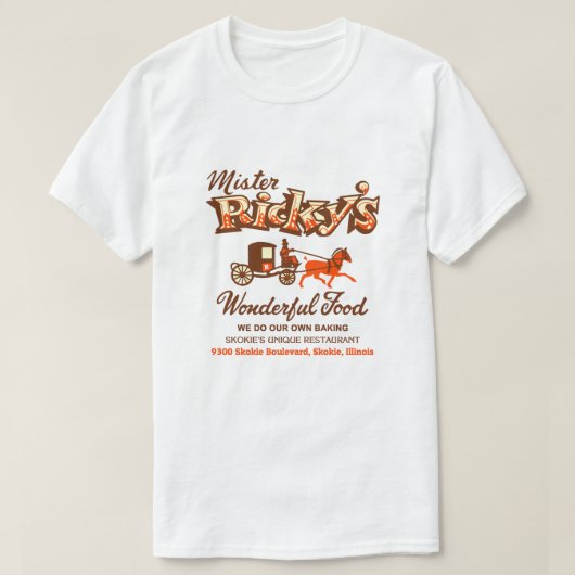 イリノイ州スキー市のミスター・リッキーのレストラン Tシャツ (デザイン正面)