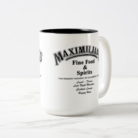 イリノイ州ダリ素晴らしーン、マクシミリアンの食べ物とスピリッツ ツートーンマグカップ (正面右)