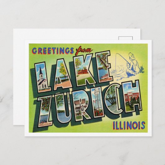 イリノイ州チューリッヒ湖からのご挨拶 ポストカード (正面/裏面)