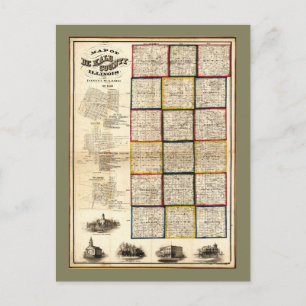 イリノイ州デカルブ郡の地図(1860年) ポストカード