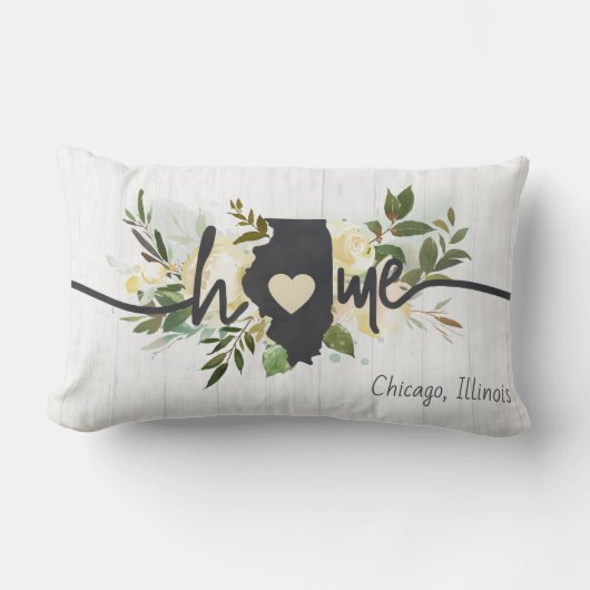 イリノイ州パーソナライズされたユアホームシティ素朴 ランバークッション (正面)