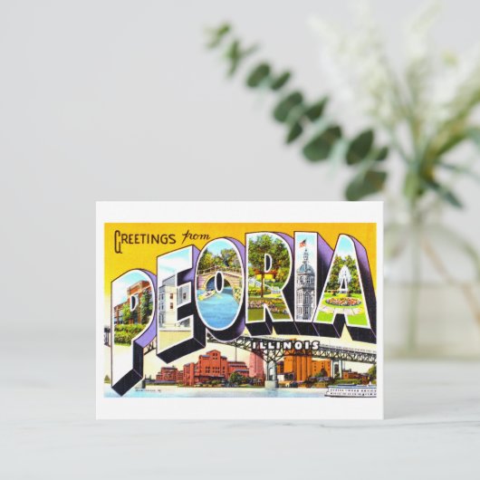 イリノイ州ペオリアからのヴィンテージの挨拶 ポストカード (スタンド正面)