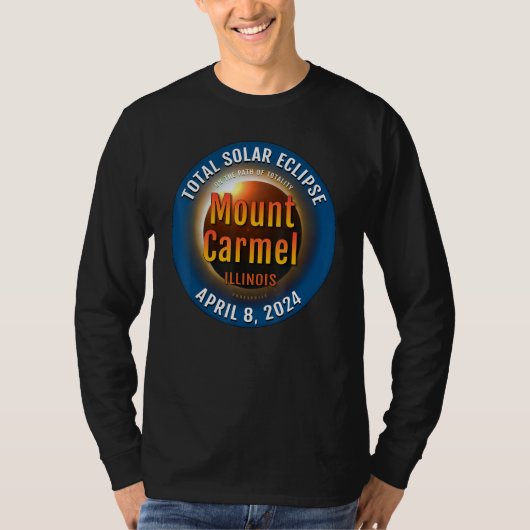 イリノイ州マウントカーマル 総合日食 2024 Tシャツ (正面)