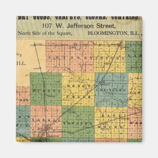 イリノイ州マクリーン郡の地図1886 マグネット (正面)