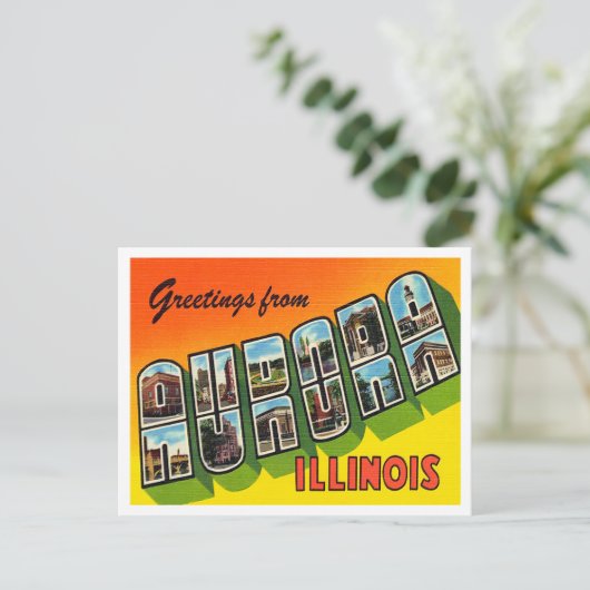 イリノイ州ヴィンテージ旅行のオーロラからの挨拶 ポストカード (スタンド正面)