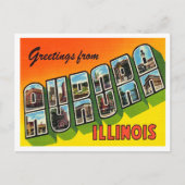 イリノイ州ヴィンテージ旅行のオーロラからの挨拶 ポストカード (正面)