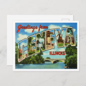 イリノイ州ヴィンテージ旅行ジュネーブからのご挨拶 ポストカード (正面/裏面)
