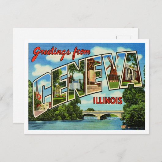 イリノイ州ヴィンテージ旅行ジュネーブからのご挨拶 ポストカード (正面/裏面)