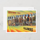 イリノイ州ヴィンテージ旅行Waukeganからの挨拶 ポストカード (正面/裏面)