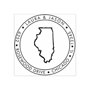 イリノイ州地図差出人住所ウッドアートスタンプ ラバースタンプ