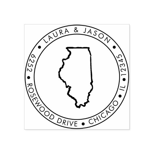 イリノイ州地図差出人住所ウッドアートスタンプ ラバースタンプ (インプリント)