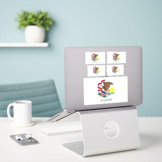 イリノイ州旗デザイン シール (デスク上のノートパソコン)
