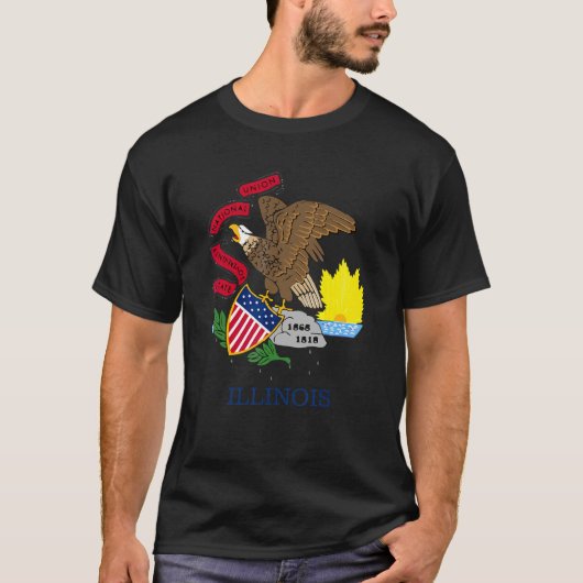 イリノイ州旗州ヴィンテージスタイル Tシャツ (正面)