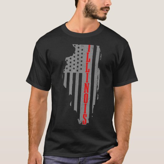 イリノイ州旗州地図プライド愛国心4 Tシャツ (正面)