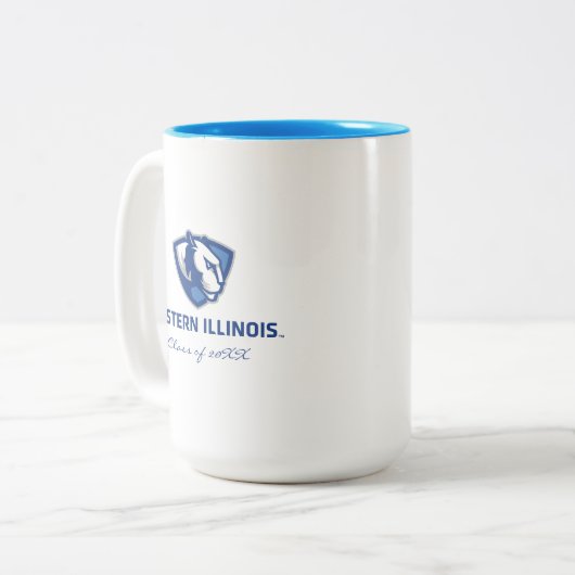 イリノイ州東部のPanthersヘッドとWordmarkロゴ ツートーンマグカップ (正面左)