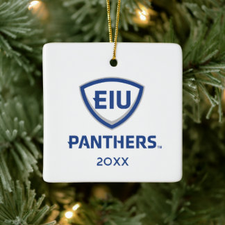 イリノイ州東部のPanthers Shield & Wordmarkロゴ セラミックオーナメント