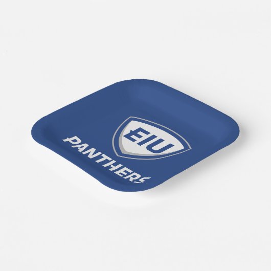 イリノイ州東部のPanthers Shield & Wordmarkロゴ ペーパープレート (傾斜あり)