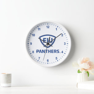 イリノイ州東部のPanthers Shield & Wordmarkロゴ 壁時計
