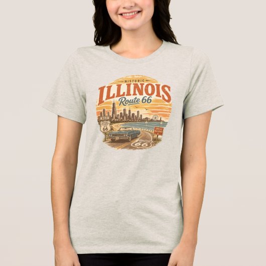 イリノイ州歴史的ルート66ヴィンテージ トライブレンドTシャツ (正面)