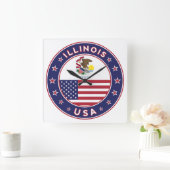イリノイ州、イリノイ州Tシャツ、イリノイ州のステッカー スクエア壁時計 (ホーム)
