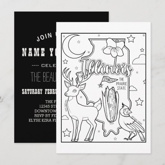 イリノイ州 カラフル コラージュ 招待状 (正面/裏面)