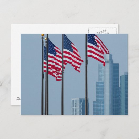 イリノイ州、シカゴ。ネイビーピア、アメリカ国旗が掲揚されている ポストカード (正面/裏面)