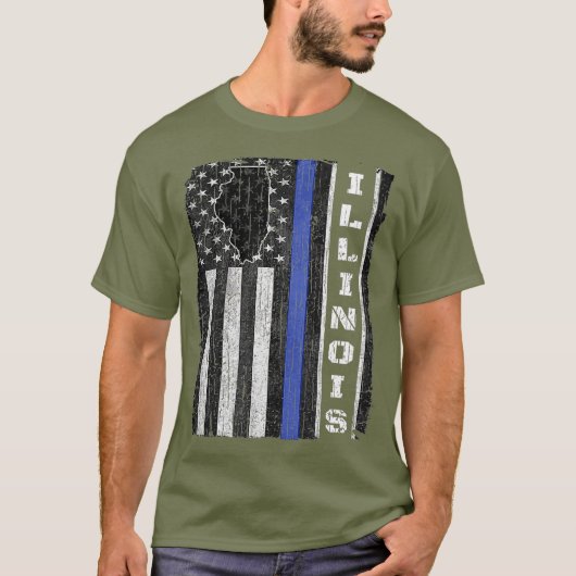 イリノイ州 薄い青い線 警察週間 アメリカ国旗 警官 Tシャツ (正面)