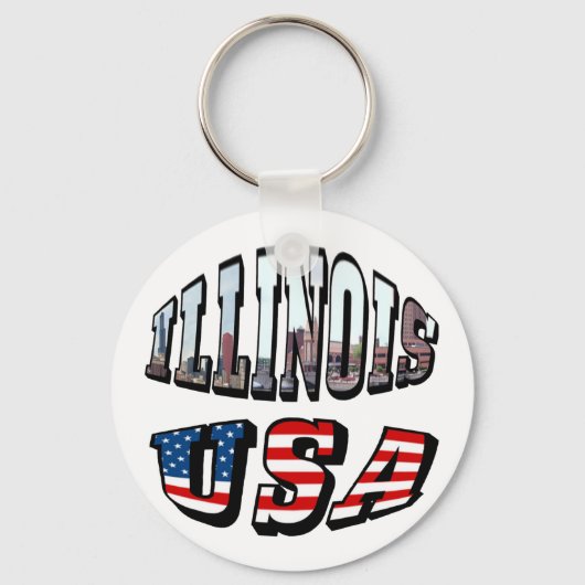 イリノイ米国国旗と州フォト文字 キーホルダー (正面)