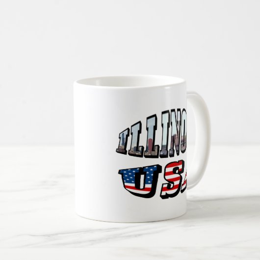 イリノイ米国国旗と州フォト文字 コーヒーマグカップ (正面右)