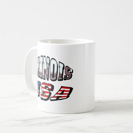 イリノイ米国国旗と州フォト文字 コーヒーマグカップ (正面左)