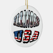 イリノイ米国国旗と州フォト文字 セラミックオーナメント (右)