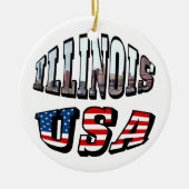イリノイ米国国旗と州フォト文字 セラミックオーナメント (正面)