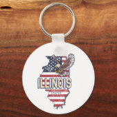 イリノイ統一された州イーグルレトロ地図ヴィンテージUSA キーホルダー (正面)