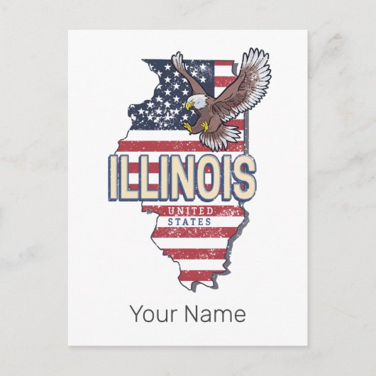 イリノイ統一された州イーグルレトロ地図ヴィンテージUSA シーズンポストカード (正面)