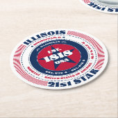 イリノイ赤白青タイポグラフィ ラウンドペーパーコースター (アングル)