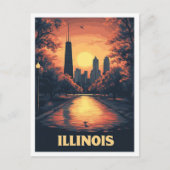 イリノイUSAアートヴィンテージイラストレーション旅行 ポストカード (正面)