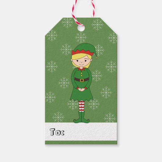 イリュシマガール小妖精や小人クリスマススノーフレークスグリーン ギフトタグ (正面)