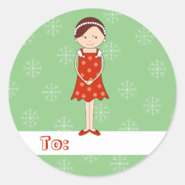 イリュシマクリスマスガール雪片グリーン ラウンドシール