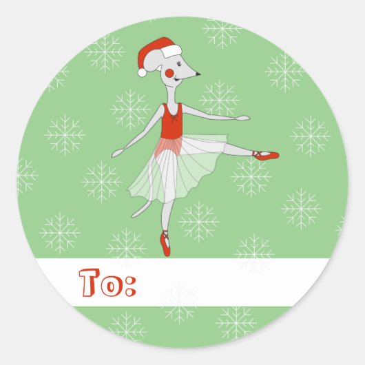 イリュシマバレエマウスクリスマススノーフレークグリーン ラウンドシール (正面)