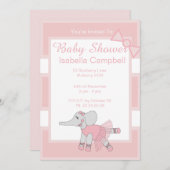 イリュシマバレリナエレファントベビーピンクベビーシャワー 招待状 (正面/裏面)