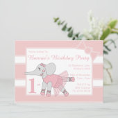 イリュシマバレリナエレファントベビーピンク誕生日 招待状 (スタンド正面)