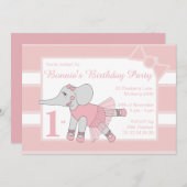 イリュシマバレリナエレファントベビーピンク誕生日 招待状 (正面/裏面)
