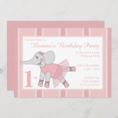 イリュシマバレリナエレファントライトピンク誕生日 招待状 (正面/裏面)