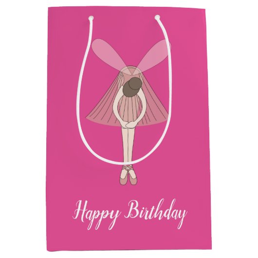 イリュシマバレリナフェアリーピンクウィズ文字 ミディアムペーパーバッグ (正面)